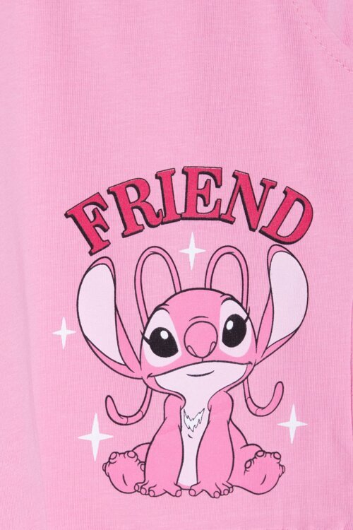 Açık Pembe Çizgili Karakter Baskılı Fırfırlı Kız Çocuk Şortlu 2li Takım  23958