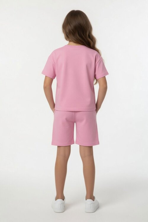 Açık pembe Girls Baskılı Kız Çocuk Şortlu Tişörtlü 2li Takım  23908