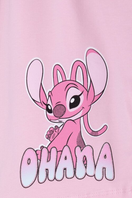 Açık Pembe Simli Karakter Baskılı Tişörtlü Kız Çocuk Şortlu 2li Takım 23920