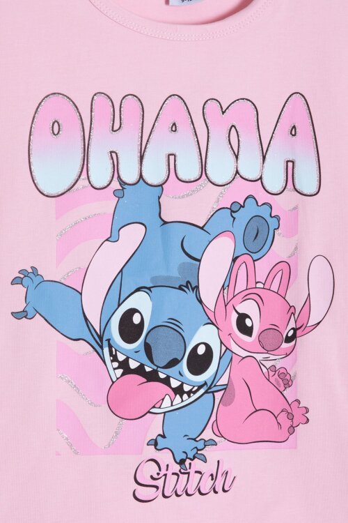 Açık Pembe Simli Karakter Baskılı Tişörtlü Kız Çocuk Şortlu 2li Takım 23920