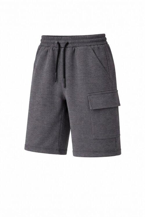 Antrasit Beli Lastikli Jogger Kumaş Tek Kargo Cepli Erkek Çocuk Şort 21155