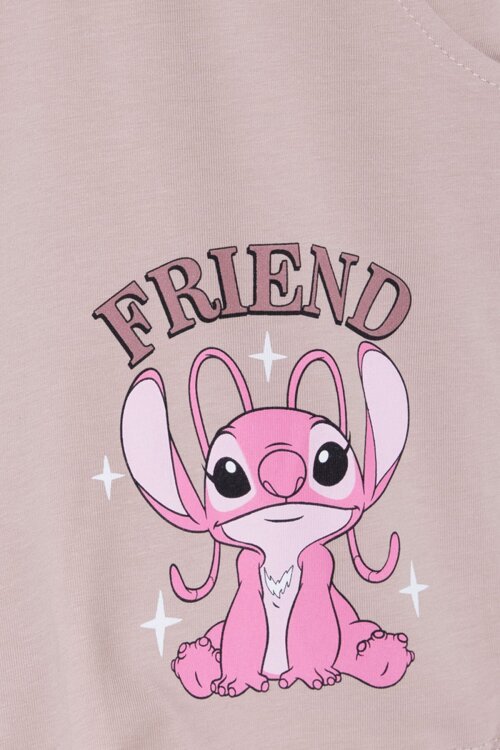 Bej Çizgili Karakter Baskılı Fırfırlı Kız Çocuk Şortlu 2li Takım  23956