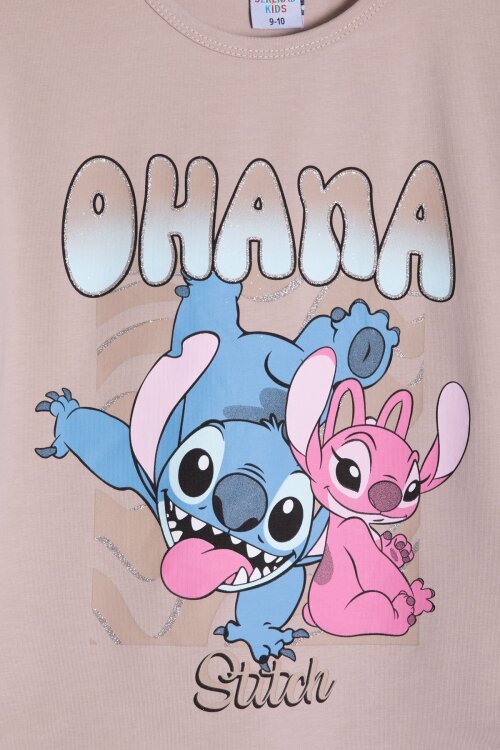 Bej Simli Karakter Baskılı Tişörtlü Kız Çocuk Şortlu 2li Takım 23919