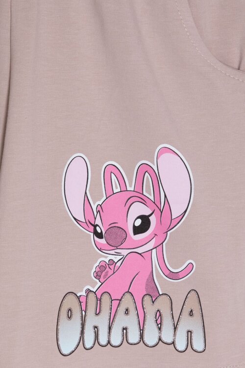 Bej Simli Karakter Baskılı Tişörtlü Kız Çocuk Şortlu 2li Takım 23919