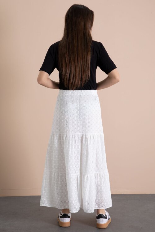 Beyaz Kız Çocuk Uzun Kesim Fistolu Etek  23777