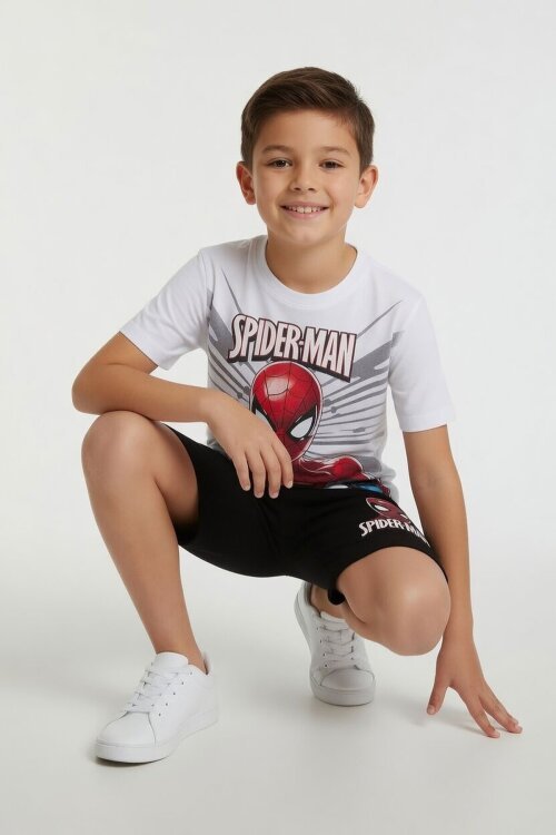 Beyaz Örümcek Adam Temalı Tişörtlü Şortlu Erkek Çocuk 2li Takım  23982