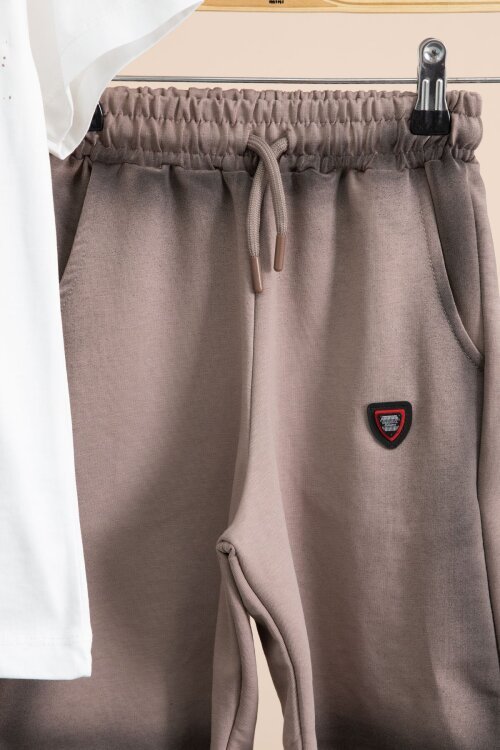 Ekru Grafiti Baskılı Tişörtlü Şortlu Erkek Çocuk 2li Takım  23775