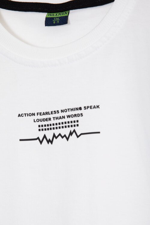 Ekru Şerit Detaylı Yazılı Tişörtlü Erkek Çocuk Şortlu Takım 23770