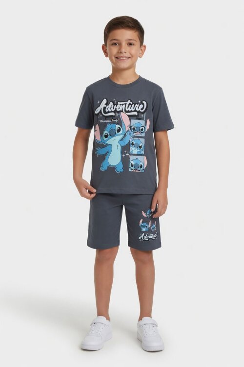 Füme Adventure Yazılı Baskılı Erkek Çocuk Tişörtlü Şortlu Takım 23929