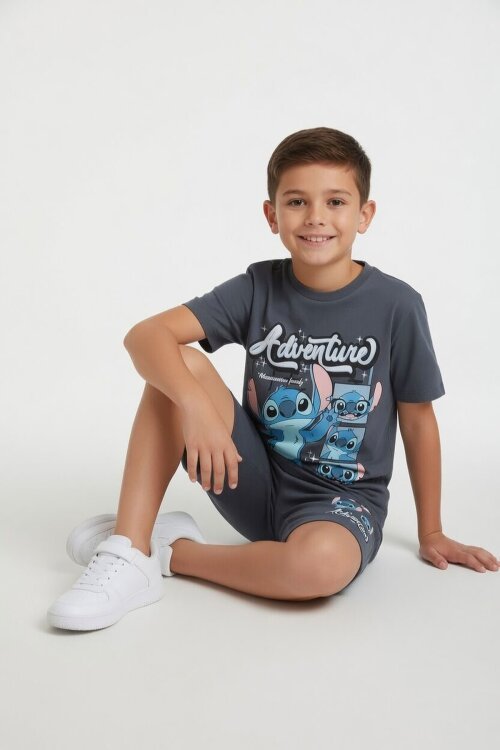 Füme Adventure Yazılı Baskılı Erkek Çocuk Tişörtlü Şortlu Takım 23929