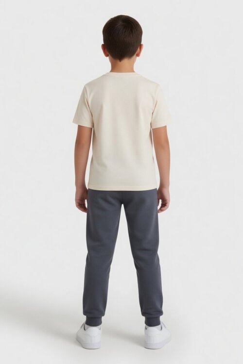 Füme Baskılı Bisiklet Yaka Tişörtlü Beli Lastikli Erkek Çocuk 2li Takım 23888