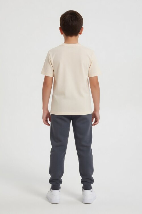 Füme Çizgi Karakter Baskılı Tişörtlü Erkek Çocuk Eşofman Takımı 23903