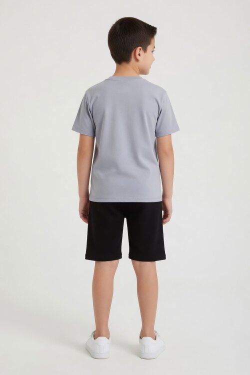 Füme Erkek Çocuk Bisiklet Yaka Tişörtlü Şortlu 2li Baskılı Takım 24003