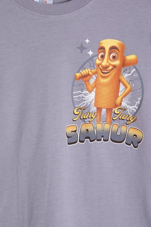 Füme Erkek Çocuk Bisiklet Yaka Tişörtlü Şortlu 2li Baskılı Takım 24003