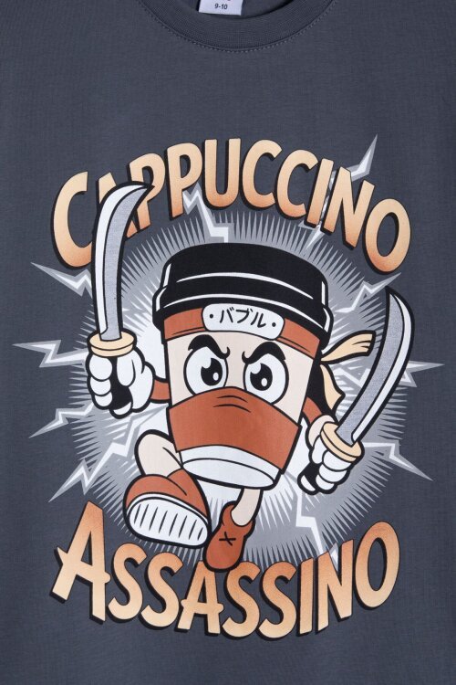 Füme Karakter Baskılı Bisiklet Yaka Tişörtlü Erkek Çocuk Şortlu Takım 23844