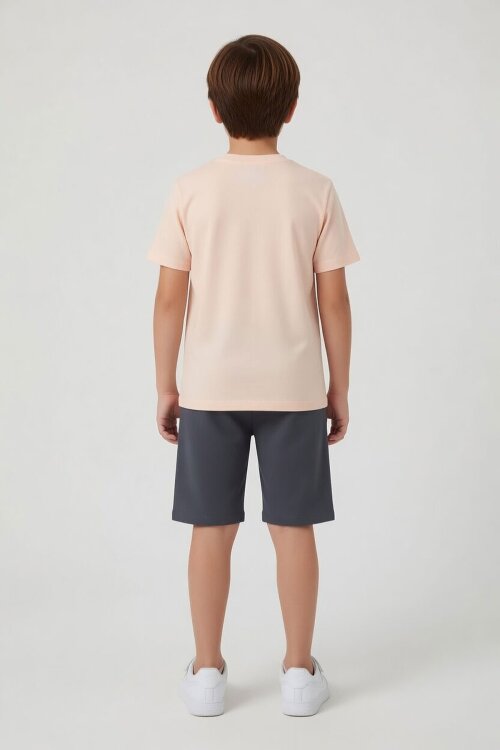 Füme KöpekBalığı Baskılı Bisiklet Yaka Erkek Çocuk Şortlu Takım 23840