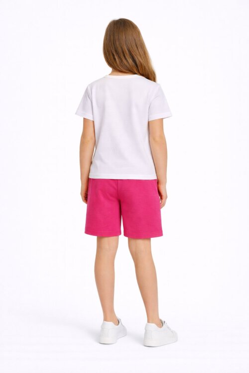 Fuşya Çiçek Desenli Tişörtlü Kız Çocuk Şortlu 2 Takım 23827