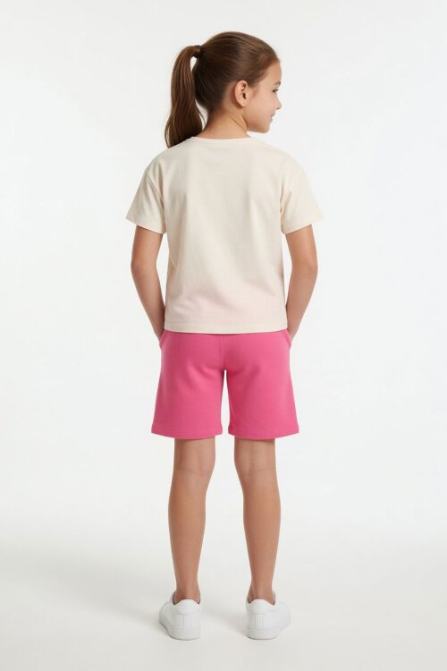 Fuşya Karlar Kraliçesi Baskılı Kız Çocuk Tişörtlü Şortlu Takım  23953