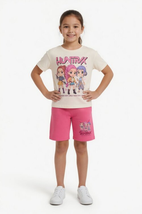 Fuşya Kız Çocuk Temalı Şortlu Tişörtlü 2li Alt Üst Takım  23965