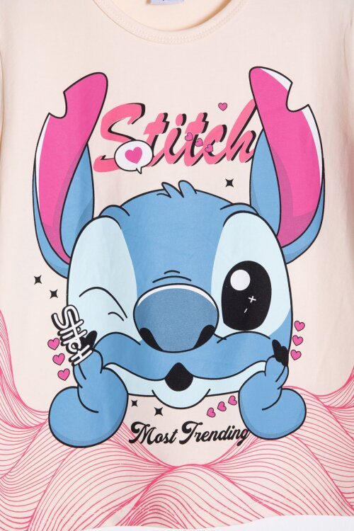 Fuşya Sevimli Çizgi Karakter Baskılı Tişörtlü Kız Çocuk Geniş Paça  Takım 23860