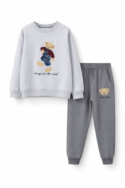 Gri Ayıcık Nakışlı Erkek Çocuk Eşofman Takımı 2li  23395