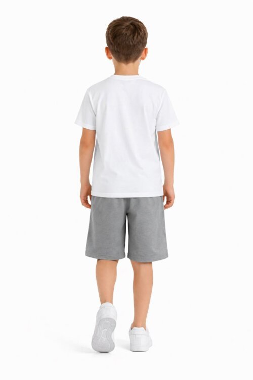 Gri Desenli Tişörtlü Erkek Çocuk Yazı Baskılı Şortlu Takım 23787
