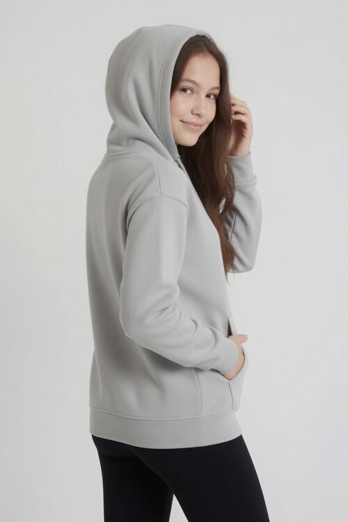 Gri Kız Çocuk Kanguru Cepli Şardonlu Kapüşonlu Sweatshirt 24692