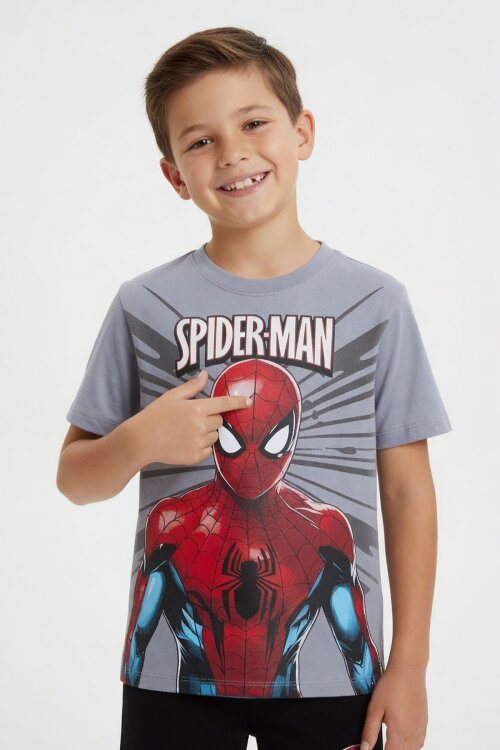 Gri Örümcek Adam Temalı Tişörtlü Şortlu Erkek Çocuk 2li Takım  23960