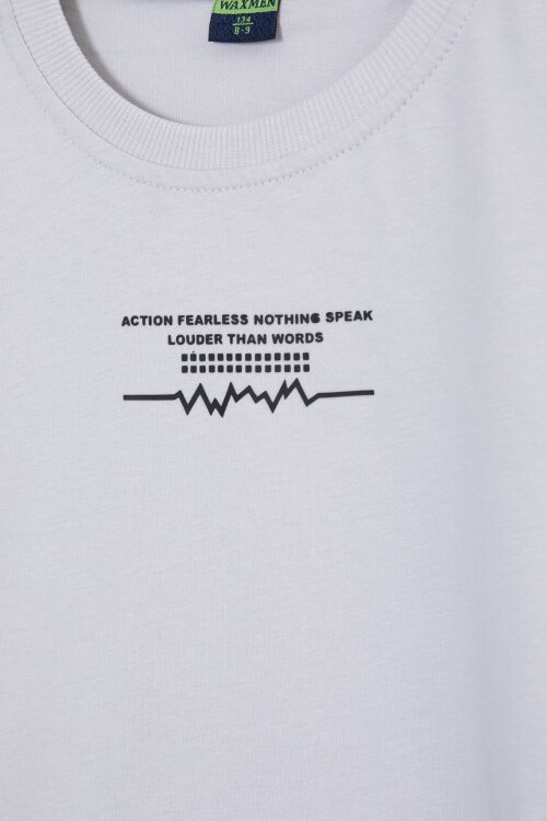 Gri Şerit Detaylı Yazılı Tişörtlü Erkek Çocuk Şortlu Takım 23769