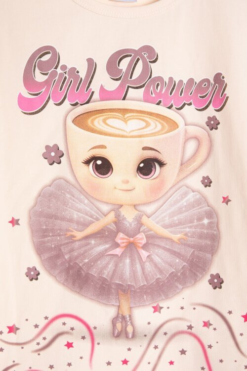 Gül Kurusu Balerin Desenli Tişörtlü Kız Çocuk Şortlu 2li Takım 23880