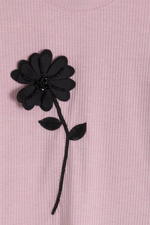 Gül kurusu Çiçek Nakışlı Fitilli Badili Tüllü Etekli Kız Çocuk 2li Takım 24164