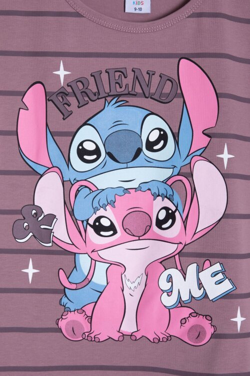 Gül Kurusu Çizgili Karakter Baskılı Fırfırlı Kız Çocuk Şortlu 2li Takım  23957