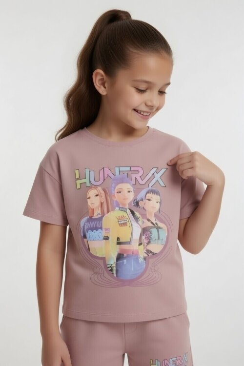 Gül Kurusu Girls Baskılı Kız Çocuk Şortlu Tişörtlü 2li Takım  23856