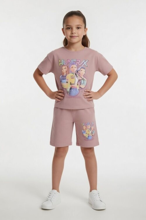 Gül Kurusu Girls Baskılı Kız Çocuk Şortlu Tişörtlü 2li Takım  23856
