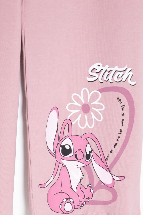 Gül Kurusu Kalpli Karakter Baskılı Geniş Paça Pantolonlu Kız Çocuk 2li Takım 23809