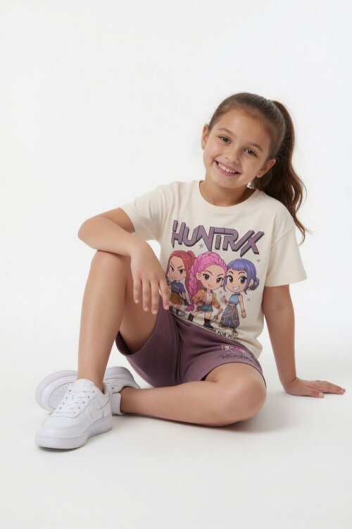 Gül Kurusu Kız Çocuk Temalı Şortlu Tişörtlü 2li Alt Üst Takım  23936