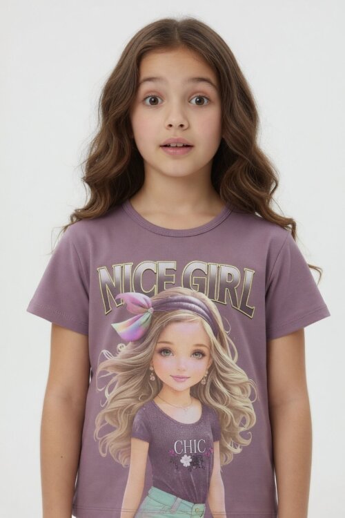 Gül Kurusu Kız Karakter Baskılı Geniş Paça Pantolonlu 2li Kız Çocuk Takım 23804