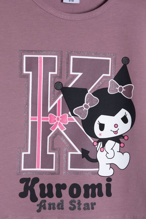 Gül Kurusu Sevimli Tavşan Baskı Bisiklet Yaka Kız Çocuk Şortlu Takım 23947