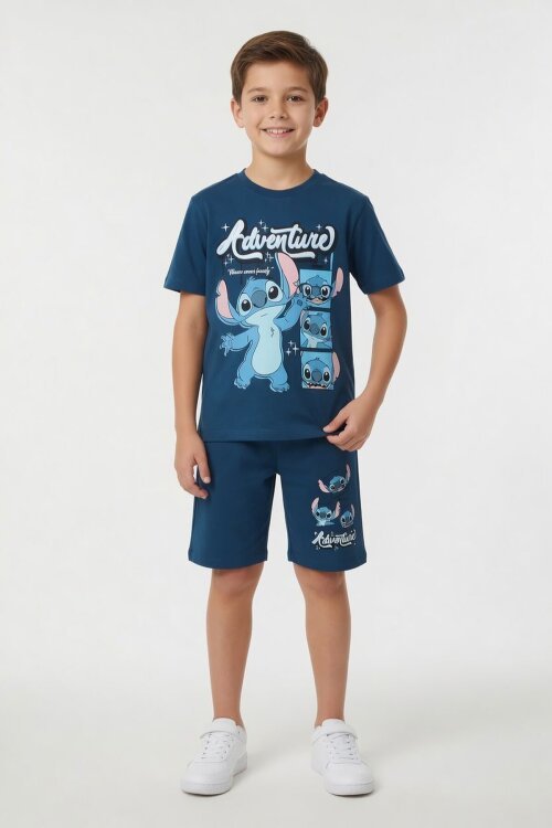 İndigo Adventure Yazılı Baskılı Erkek Çocuk Tişörtlü Şortlu Takım 23972