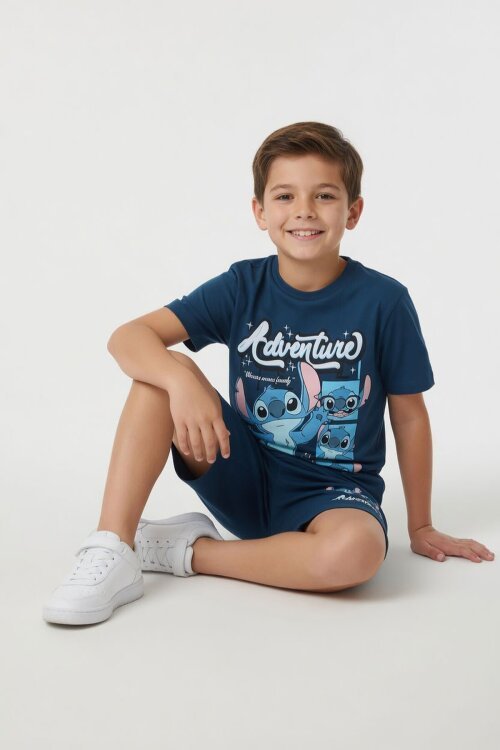 İndigo Adventure Yazılı Baskılı Erkek Çocuk Tişörtlü Şortlu Takım 23972