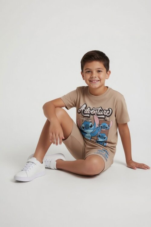 Kahverengi Adventure Yazılı Baskılı Erkek Çocuk Tişörtlü Şortlu Takım 23928