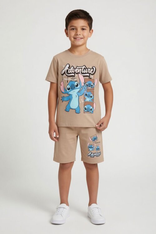 Kahverengi Adventure Yazılı Baskılı Erkek Çocuk Tişörtlü Şortlu Takım 23928