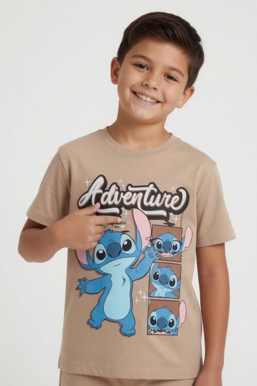 Kahverengi Adventure Yazılı Baskılı Erkek Çocuk Tişörtlü Şortlu Takım 23928