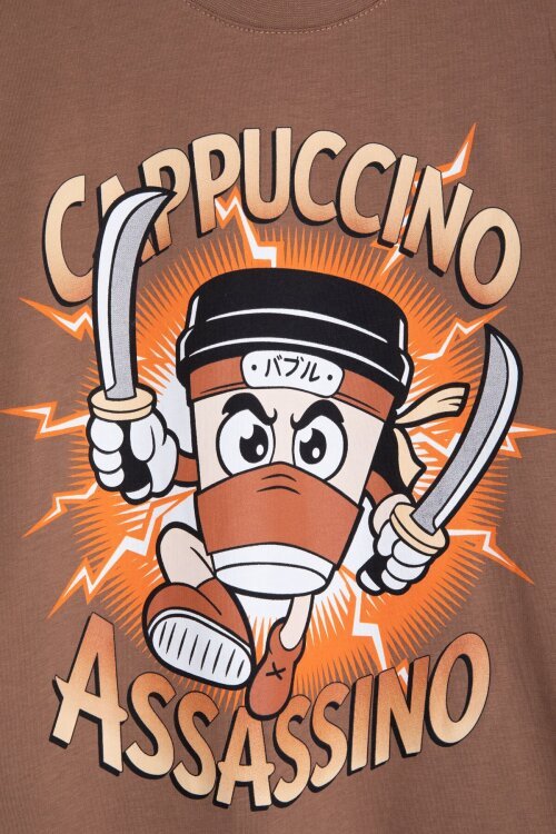 Kahverengi Karakter Baskılı Bisiklet Yaka Tişörtlü Erkek Çocuk Şortlu Takım 23843