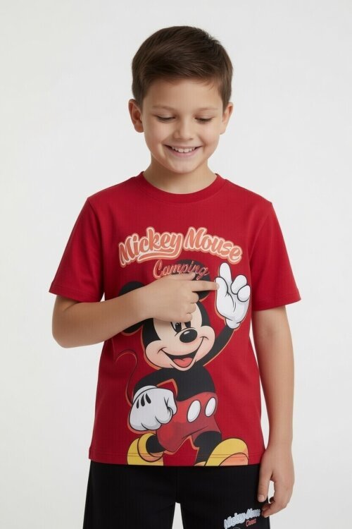 Kırmızı Erkek Çocuk Mickey Fare Baskılı Şortlu 2li Takım 23968