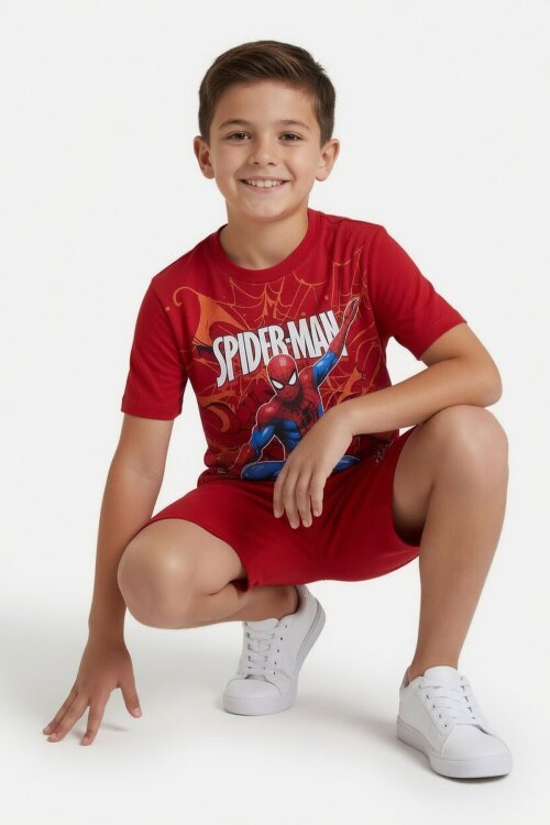 Kırmızı Örümcek Adam Baskılı Tişörtlü Erkek Çocuk Şortlu Takım  23944