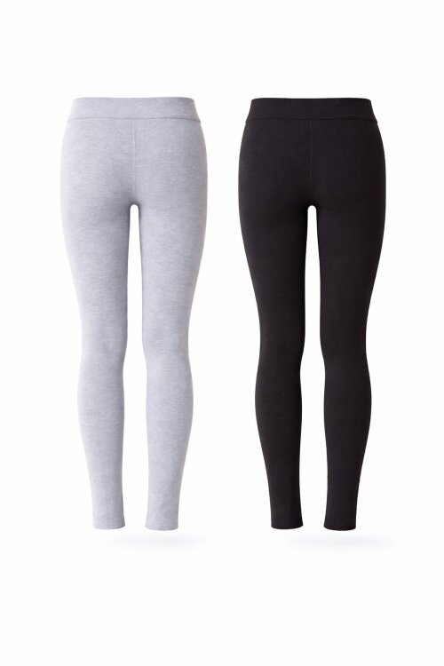 Kız Çocuk Paçası Düğme Detaylı 2li Düz Tayt Siyah-Gri 18202