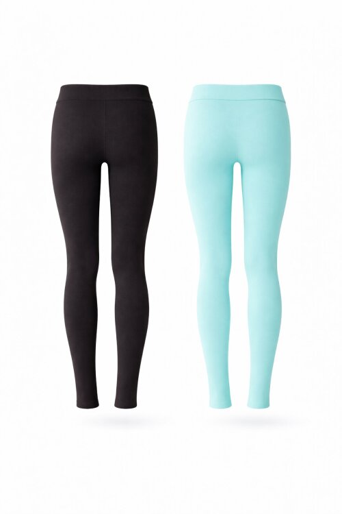 Kız Çocuk Paçası Düğme Detaylı 2li Düz Tayt Siyah-Su Yeşili 18205