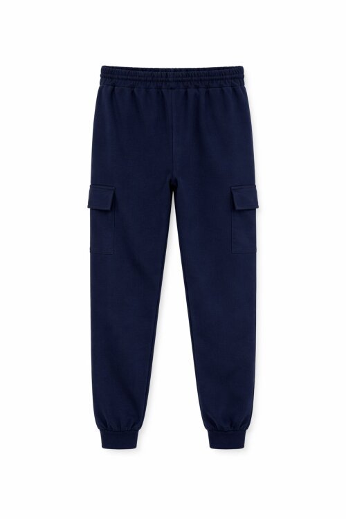 Koyu Lacivert Beli Lastikli Basic Kargo Cepli Erkek Çocuk Okul Eşofman Altı 19128