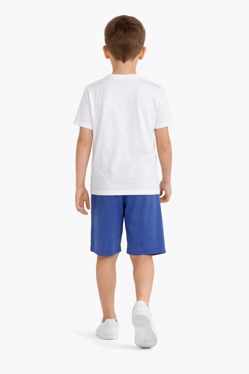 Koyu Mavi Desenli Tişörtlü Erkek Çocuk Yazı Baskılı Şortlu Takım 23789